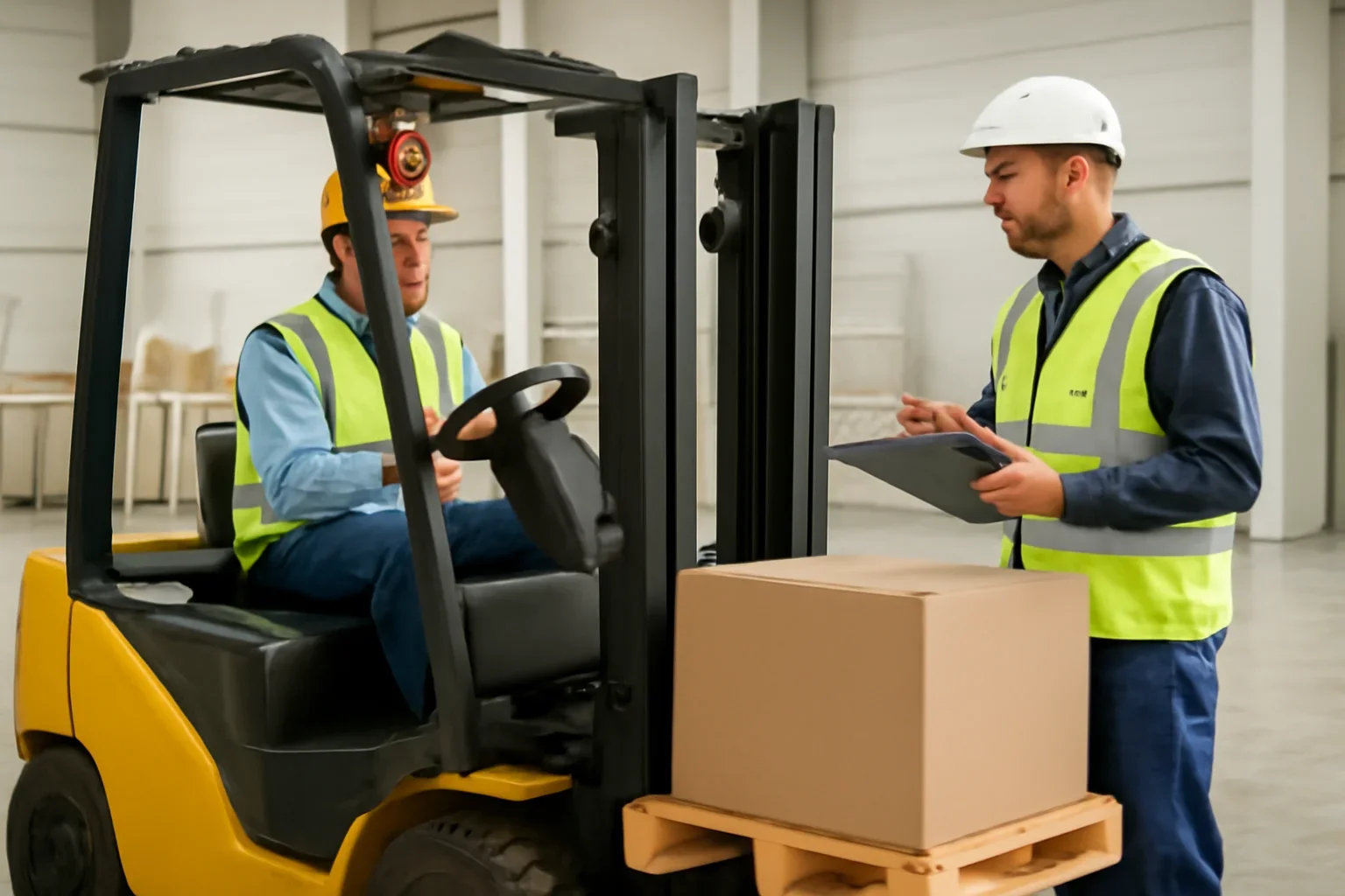 Forklift Certification Alternatives shown through a realistic forklift training and workplace safety scene.