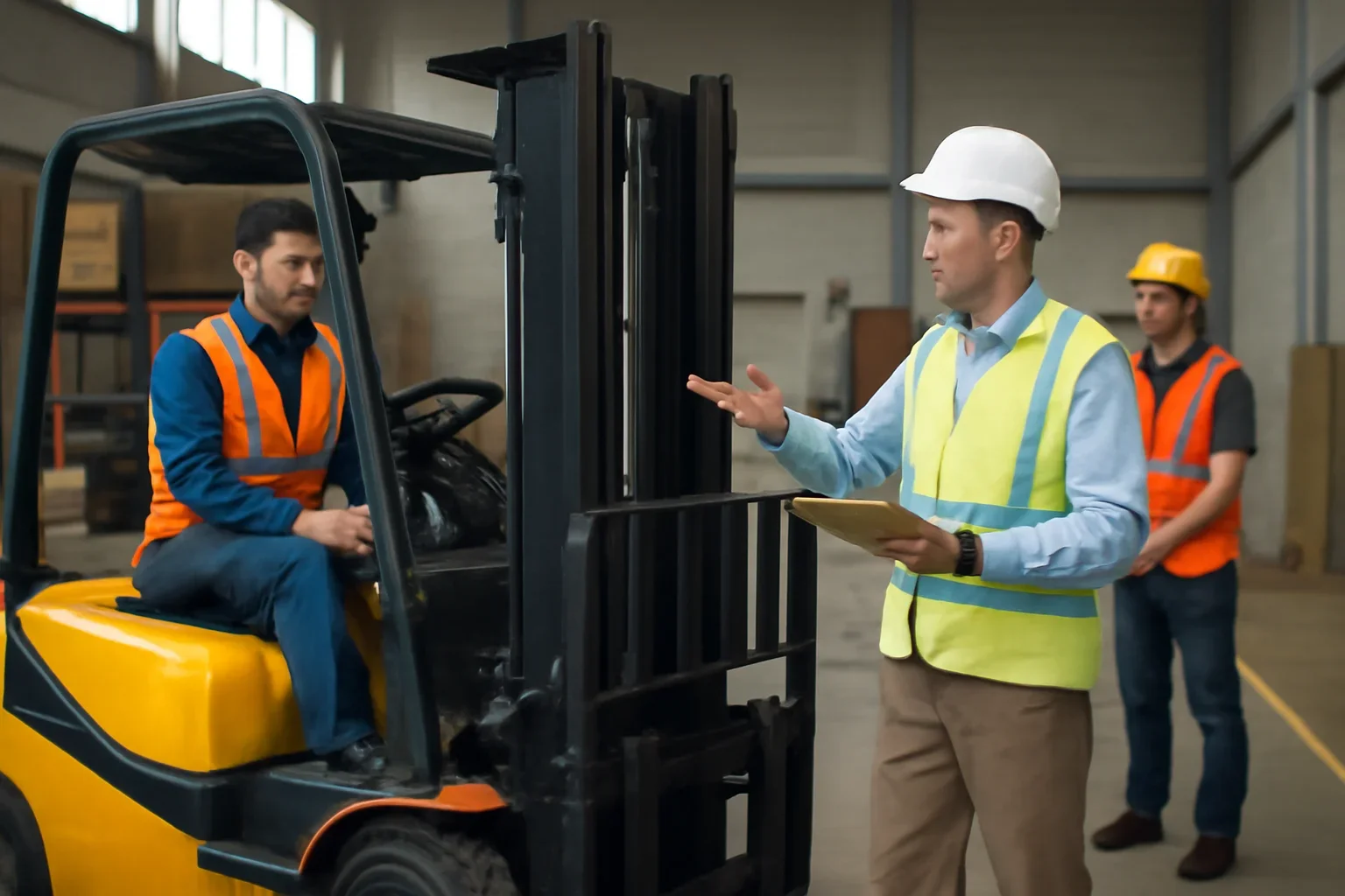 Case Study: Reducing Incidents with Refresher Training shown through a realistic forklift training and workplace safety scene.