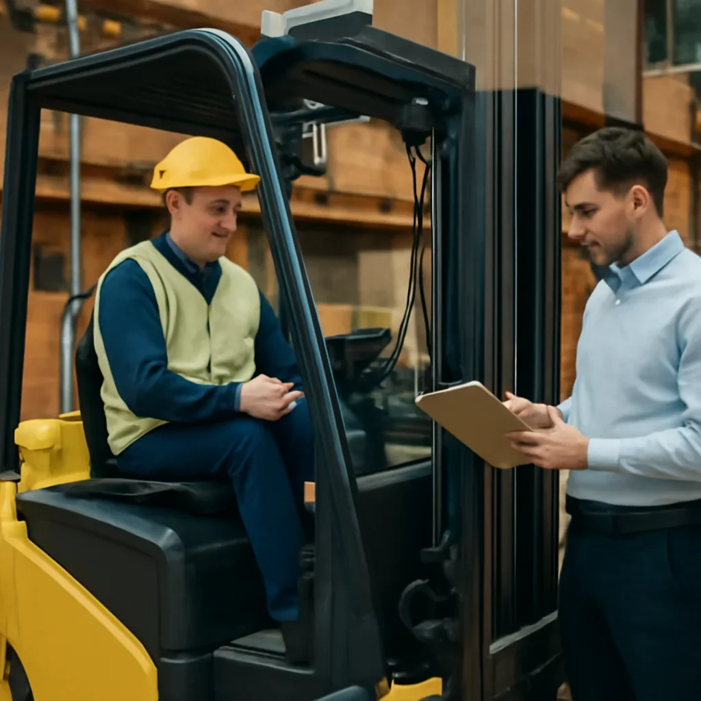 Supporting visual for certification card with equipment, records, or supervisor review.