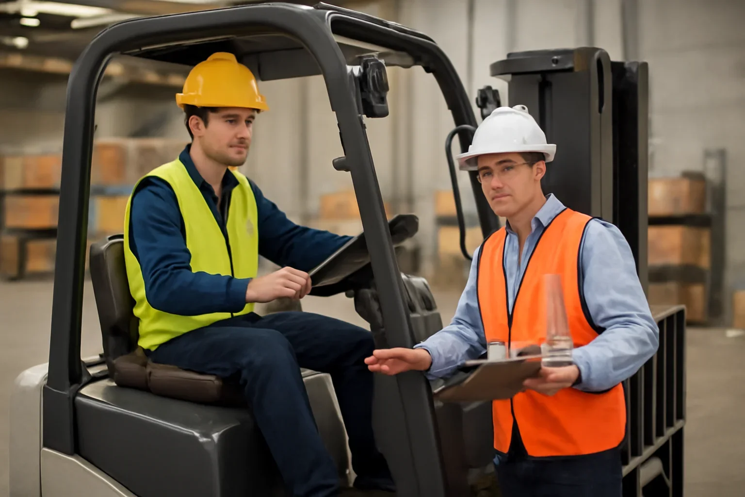 Class I Electric Rider Training shown through a realistic forklift training and workplace safety scene.