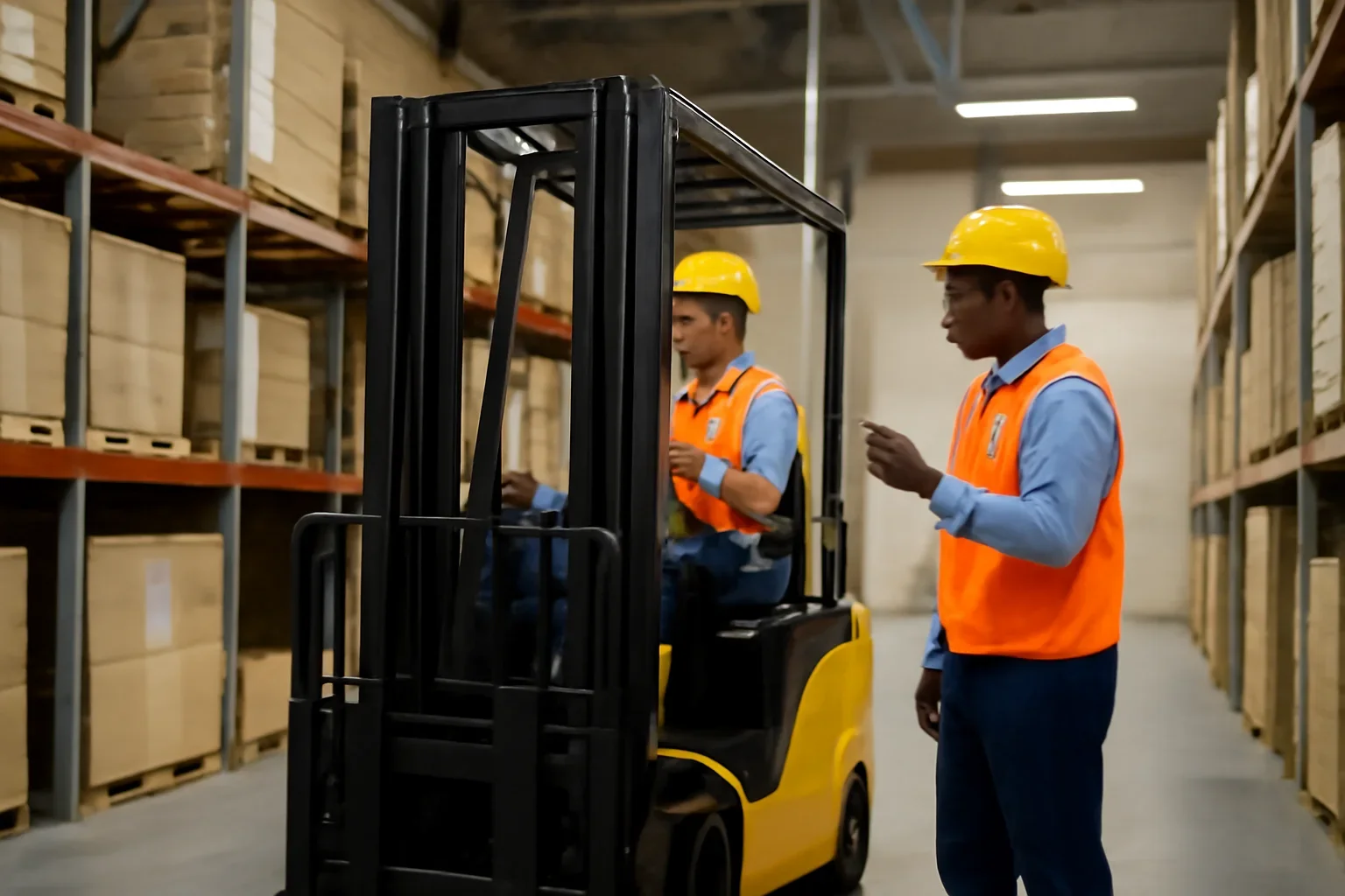 Class II Narrow Aisle Training shown through a realistic forklift training and workplace safety scene.