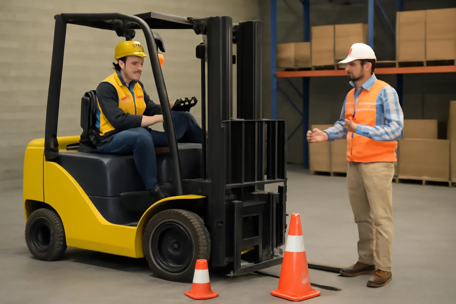 Class IV Cushion Tire Training shown through a realistic forklift training and workplace safety scene.