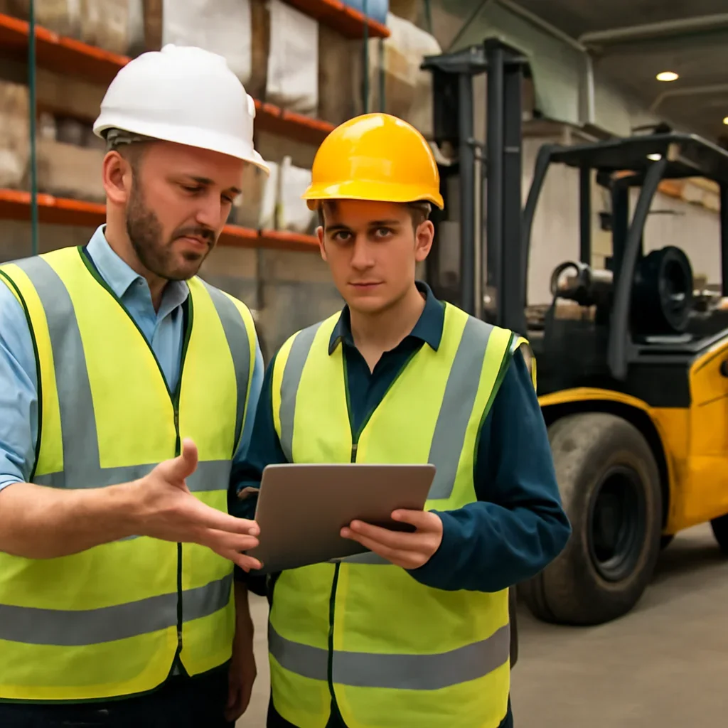 Next-step planning scene related to class vii rough terrain forklift training for employers and operators.
