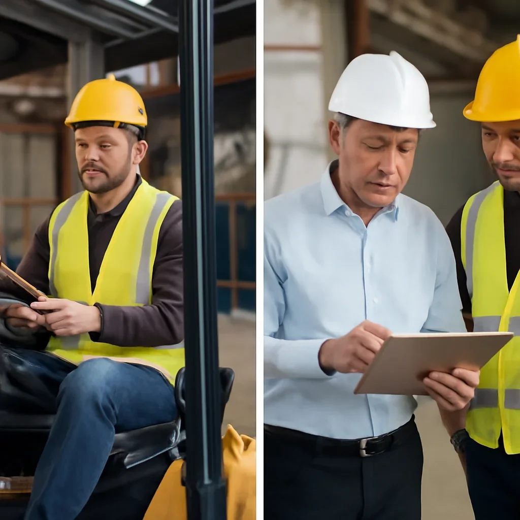 Supporting visual for online vs in-person certification with equipment, records, or supervisor review.
