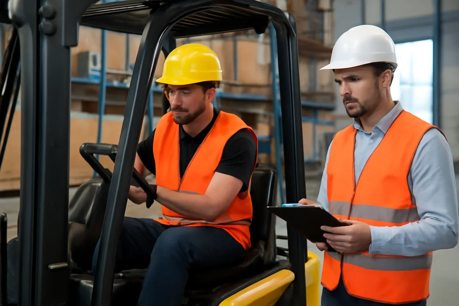 ForkliftTrainingBlog vs ForkliftCertification shown through a realistic forklift training and workplace safety scene.