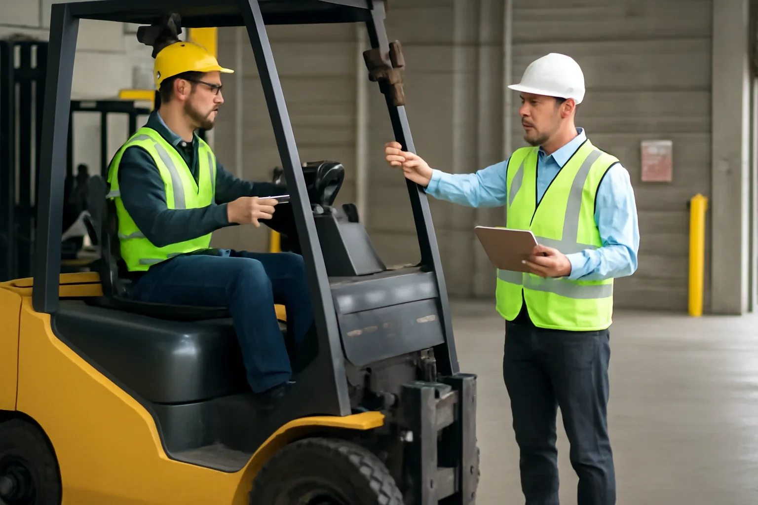 Employer Forklift Training shown through a realistic forklift training and workplace safety scene.
