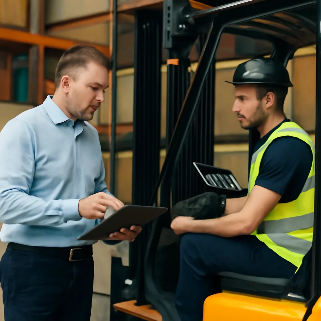 Next-step planning scene related to forklift evaluation for employers and operators.