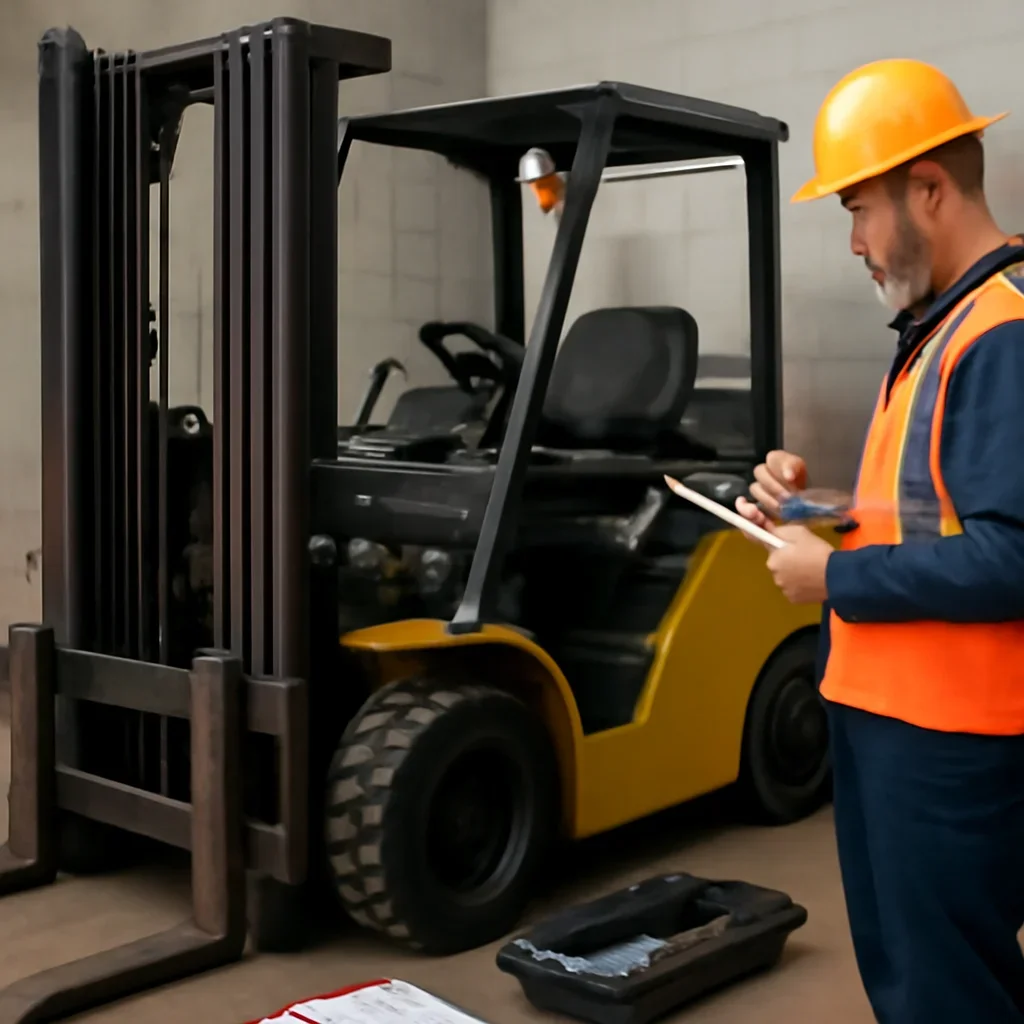 Supporting visual for forklift inspection checklist with equipment, records, or supervisor review.