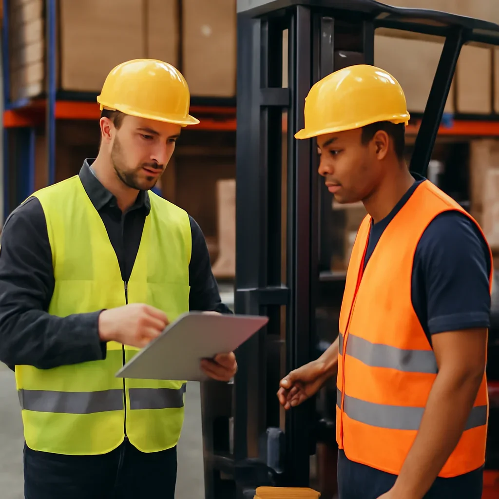 Next-step planning scene related to forklift safety topics for employers and operators.