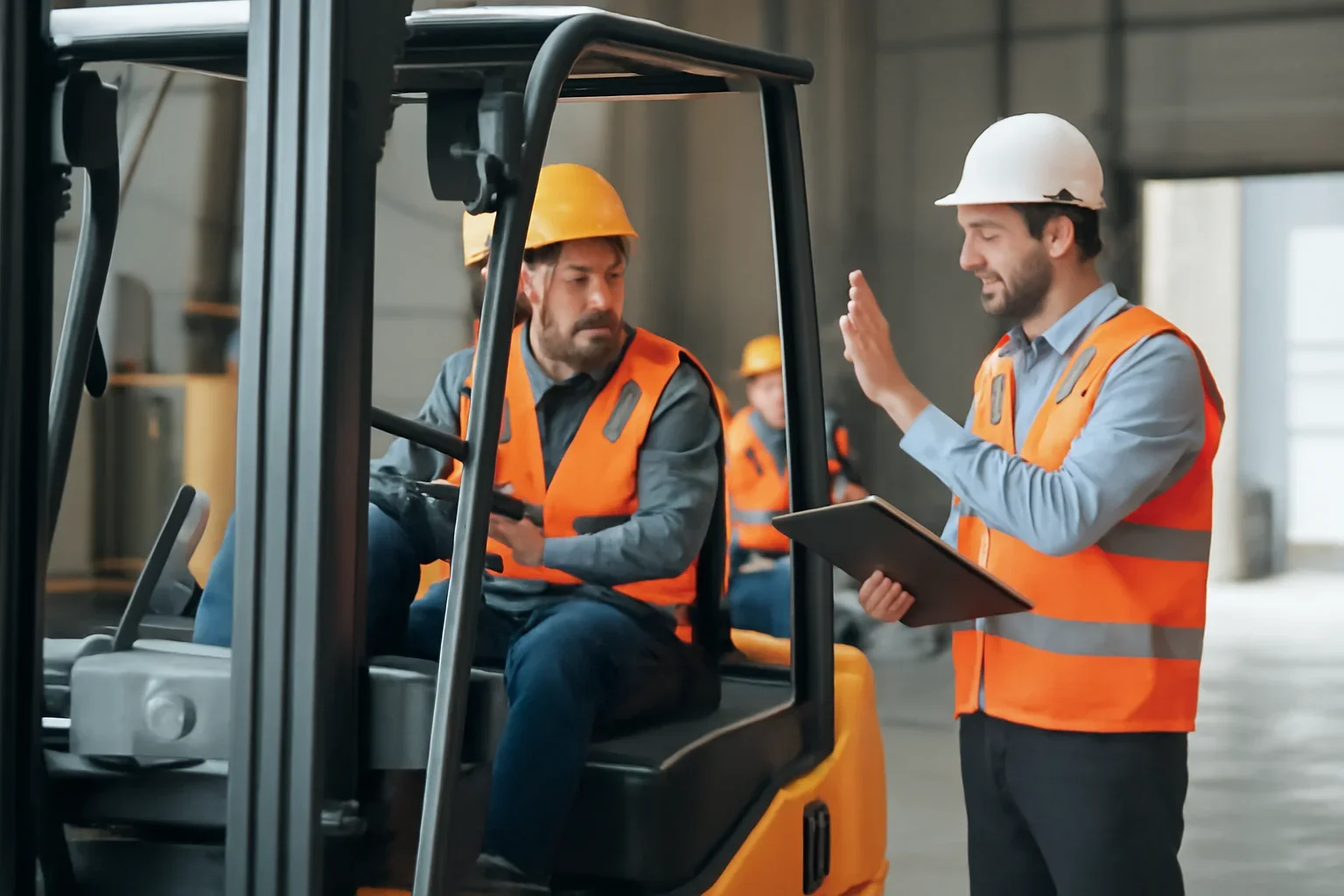 Forklift Safety Topics shown through a realistic forklift training and workplace safety scene.