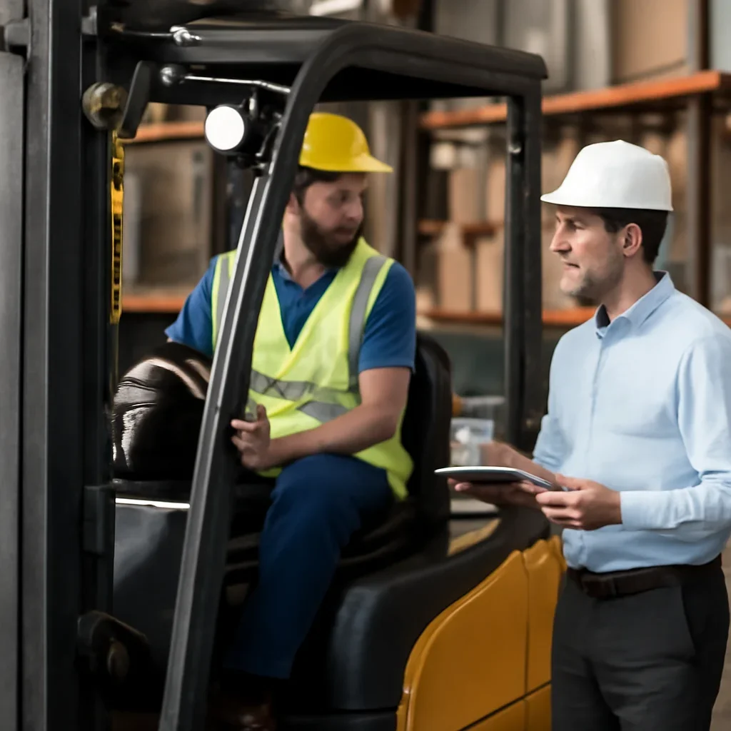 Supporting visual for forklift safety topics with equipment, records, or supervisor review.