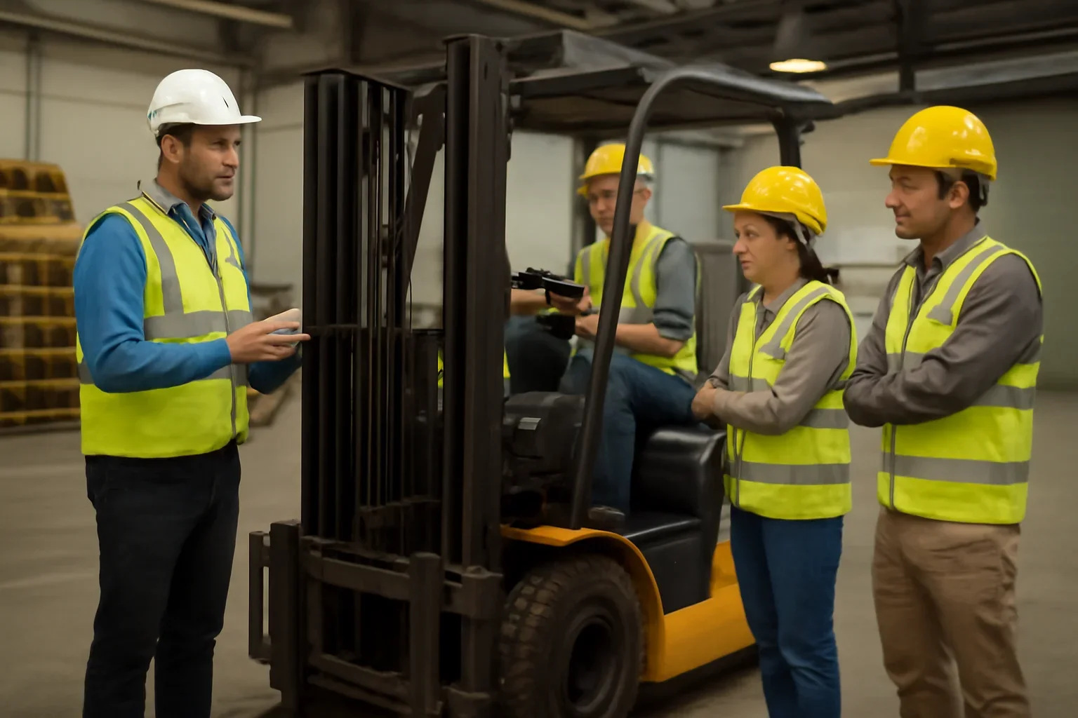 Forklift Train-the-Trainer Course shown through a realistic forklift training and workplace safety scene.