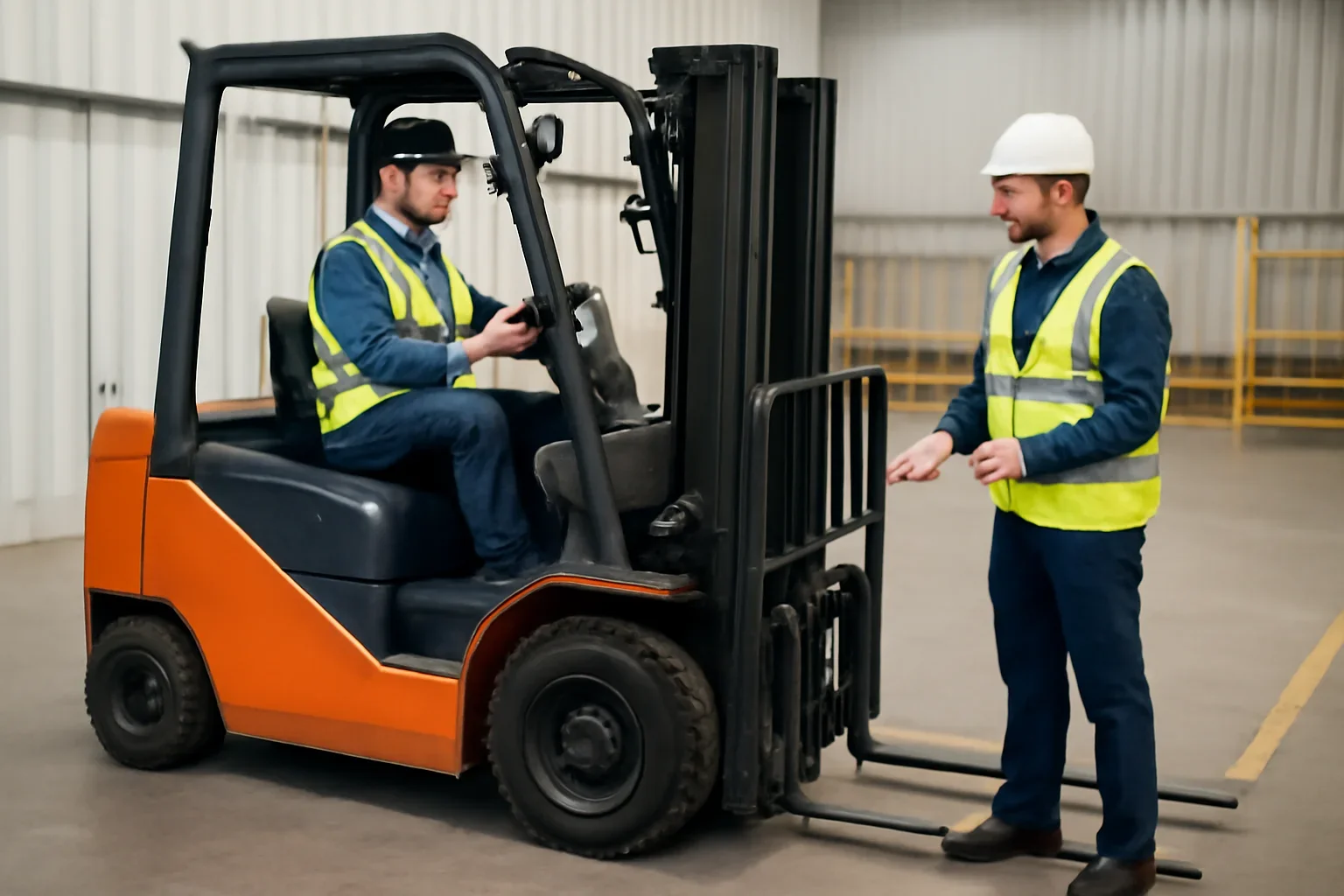 Forklift Training shown through a realistic forklift training and workplace safety scene.