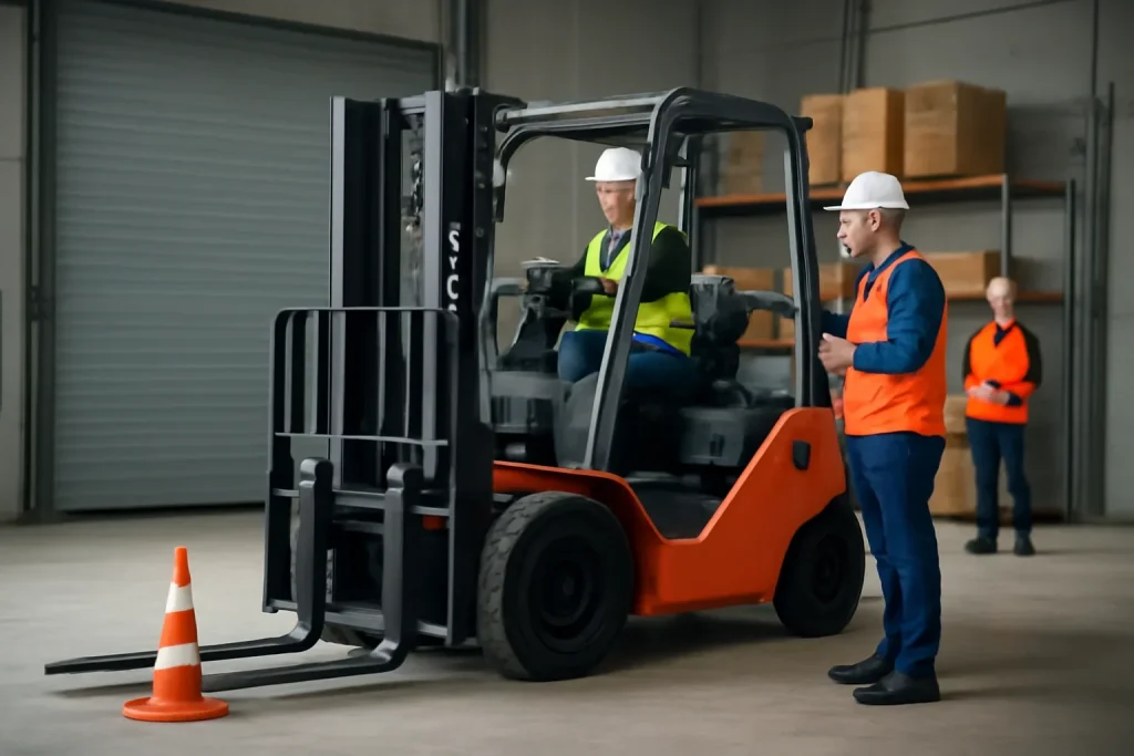 Toyota Forklift Restoration shown through a realistic forklift training and workplace safety scene.