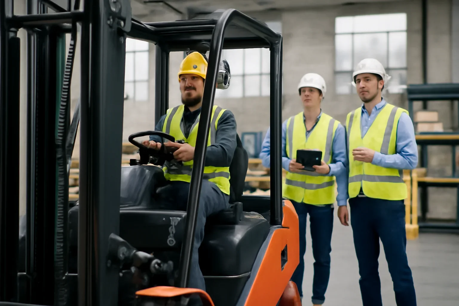 Integrations shown through a realistic forklift training and workplace safety scene.