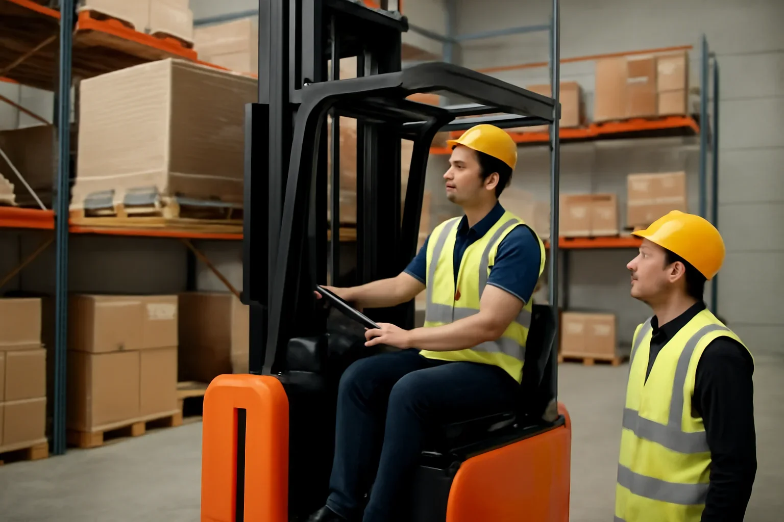 Order Picker Training shown through a realistic forklift training and workplace safety scene.