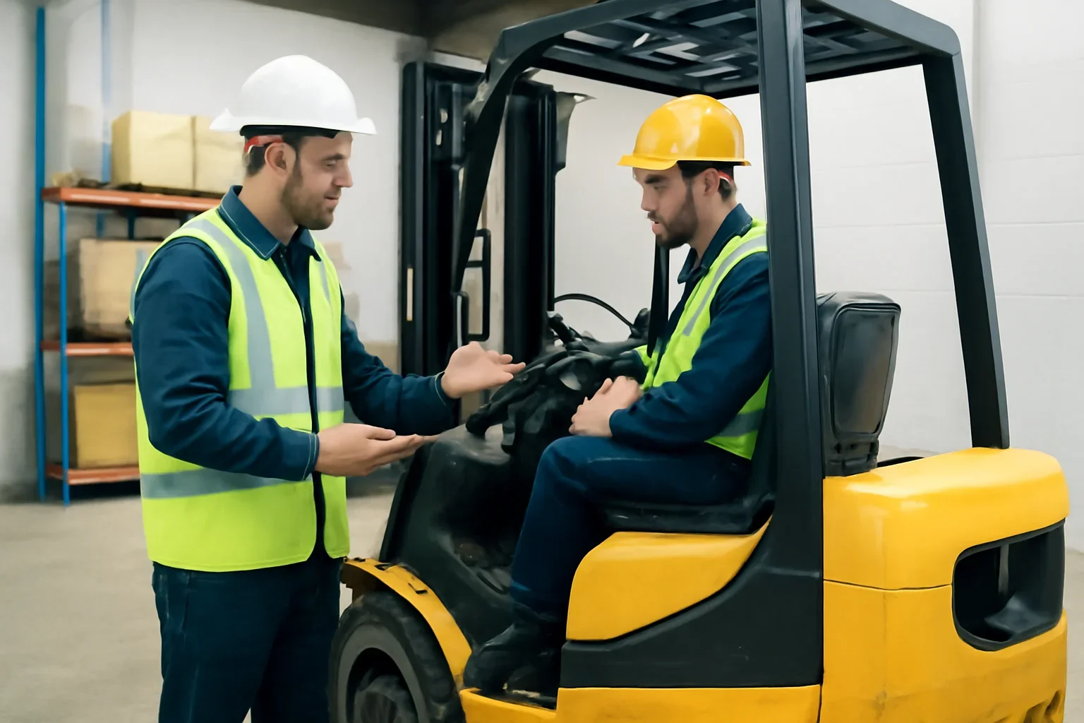 OSHA Forklift Training shown through a realistic forklift training and workplace safety scene.