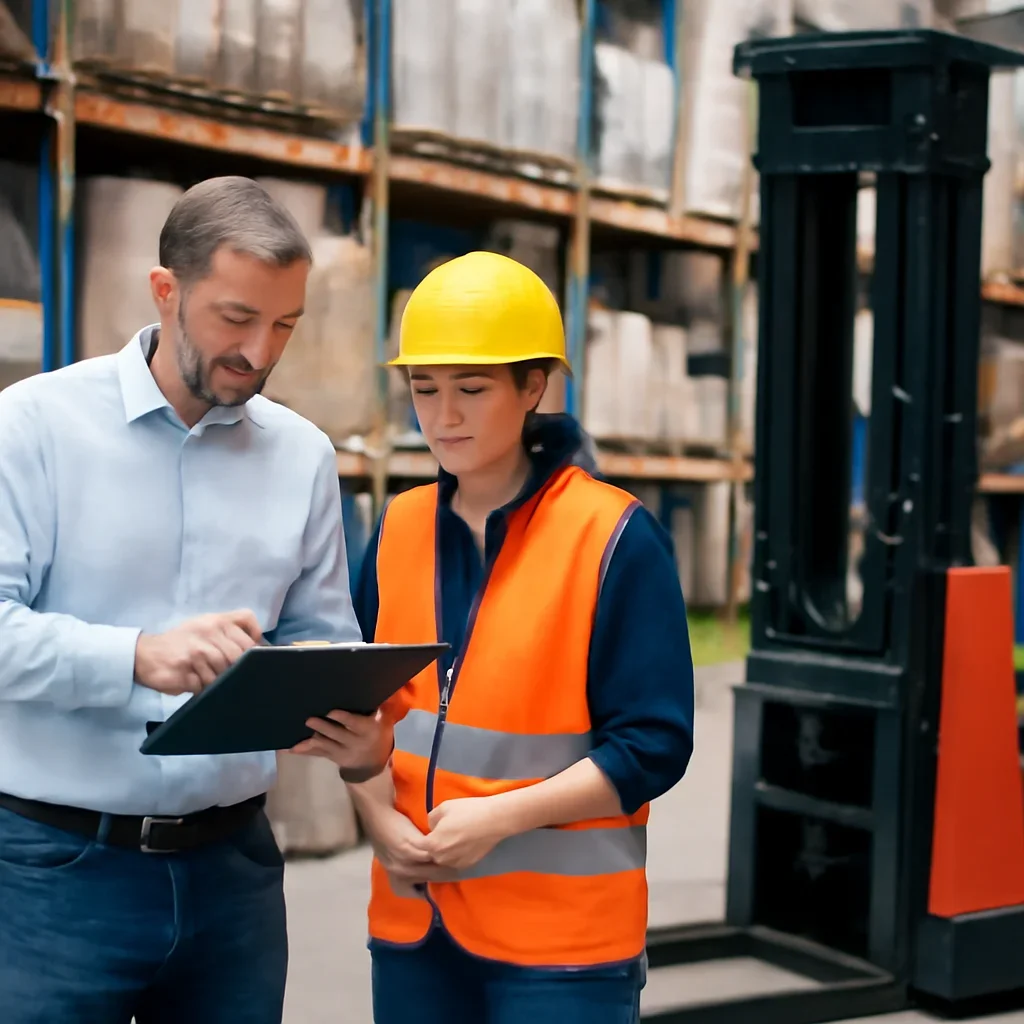Next-step planning scene related to reach truck training for employers and operators.