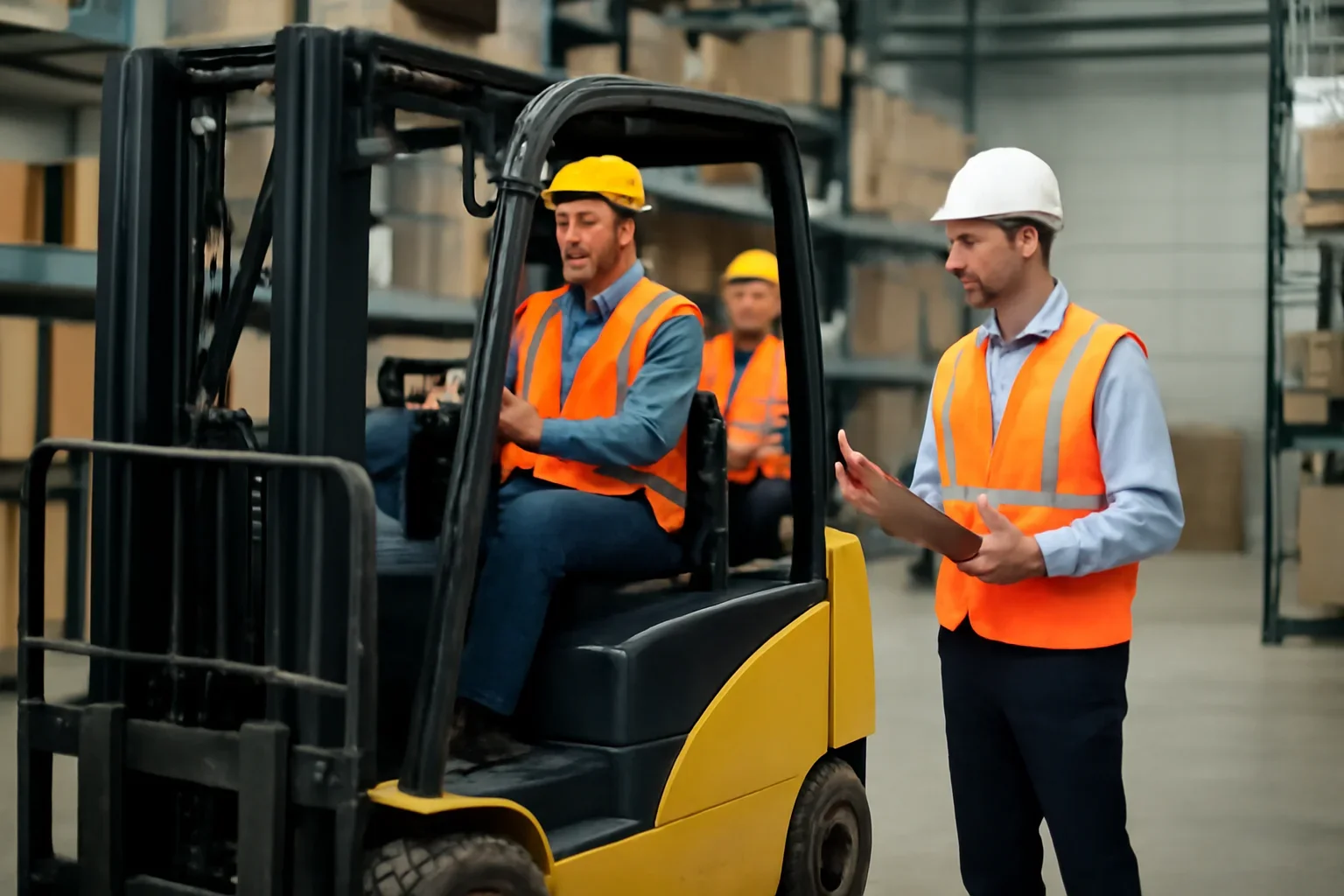 For Staffing Agencies shown through a realistic forklift training and workplace safety scene.