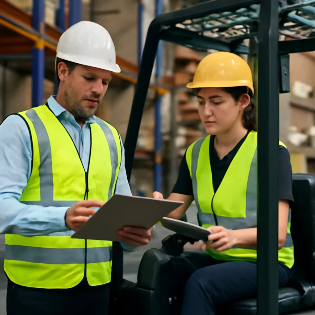 Next-step planning scene related to spanish forklift training for employers and operators.