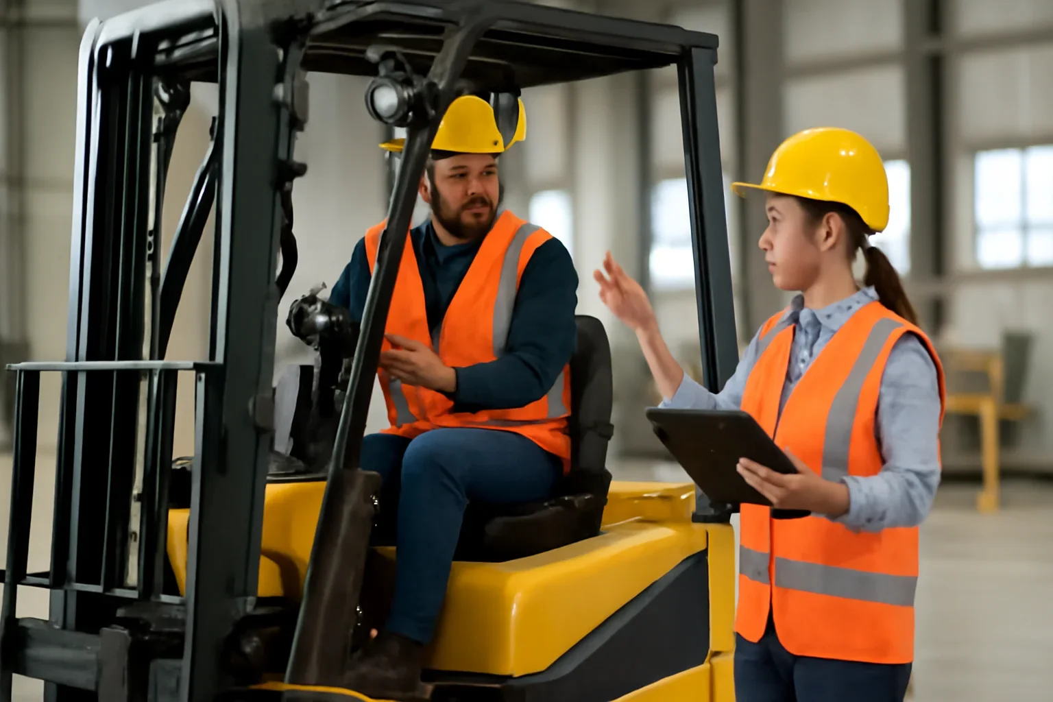 California Forklift Training shown through a realistic forklift training and workplace safety scene.