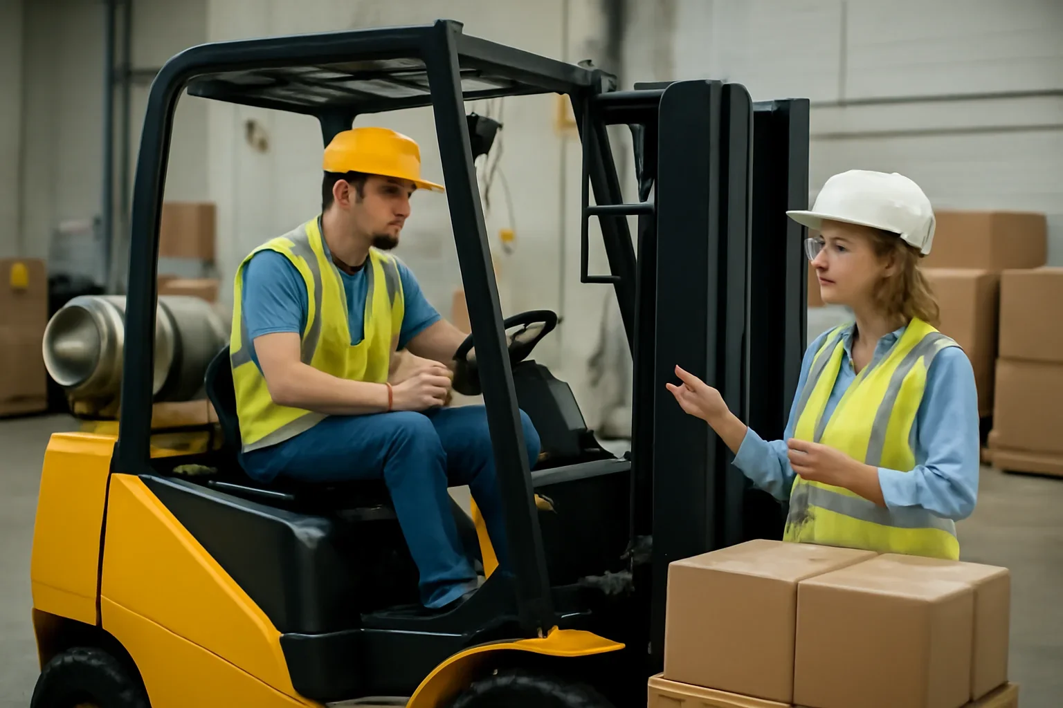 Florida Forklift Training shown through a realistic forklift training and workplace safety scene.