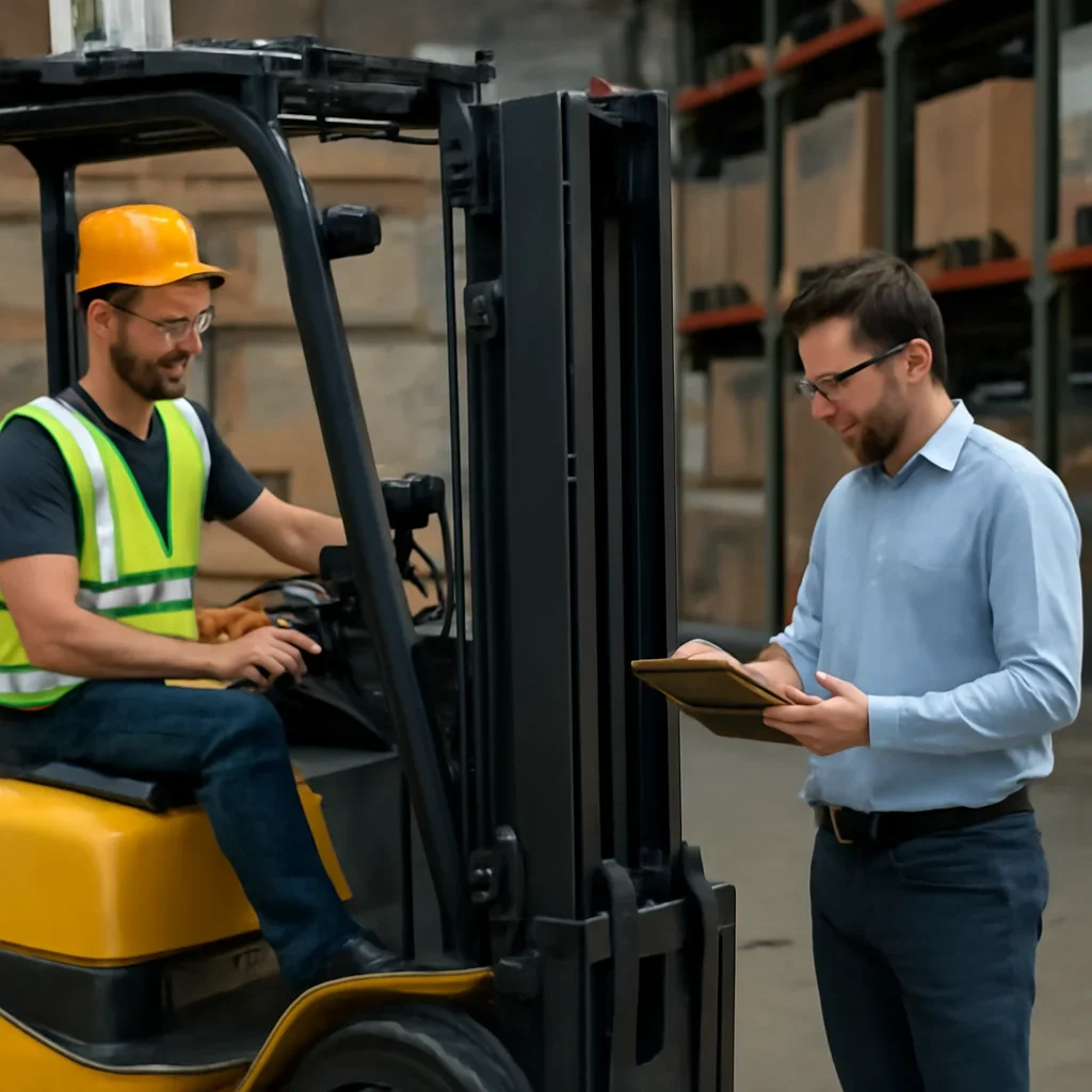 Supporting visual for florida forklift training with equipment, records, or supervisor review.