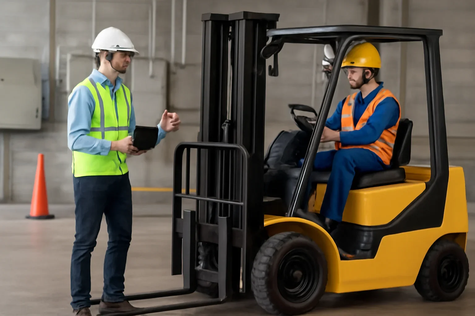 New York Forklift Training shown through a realistic forklift training and workplace safety scene.