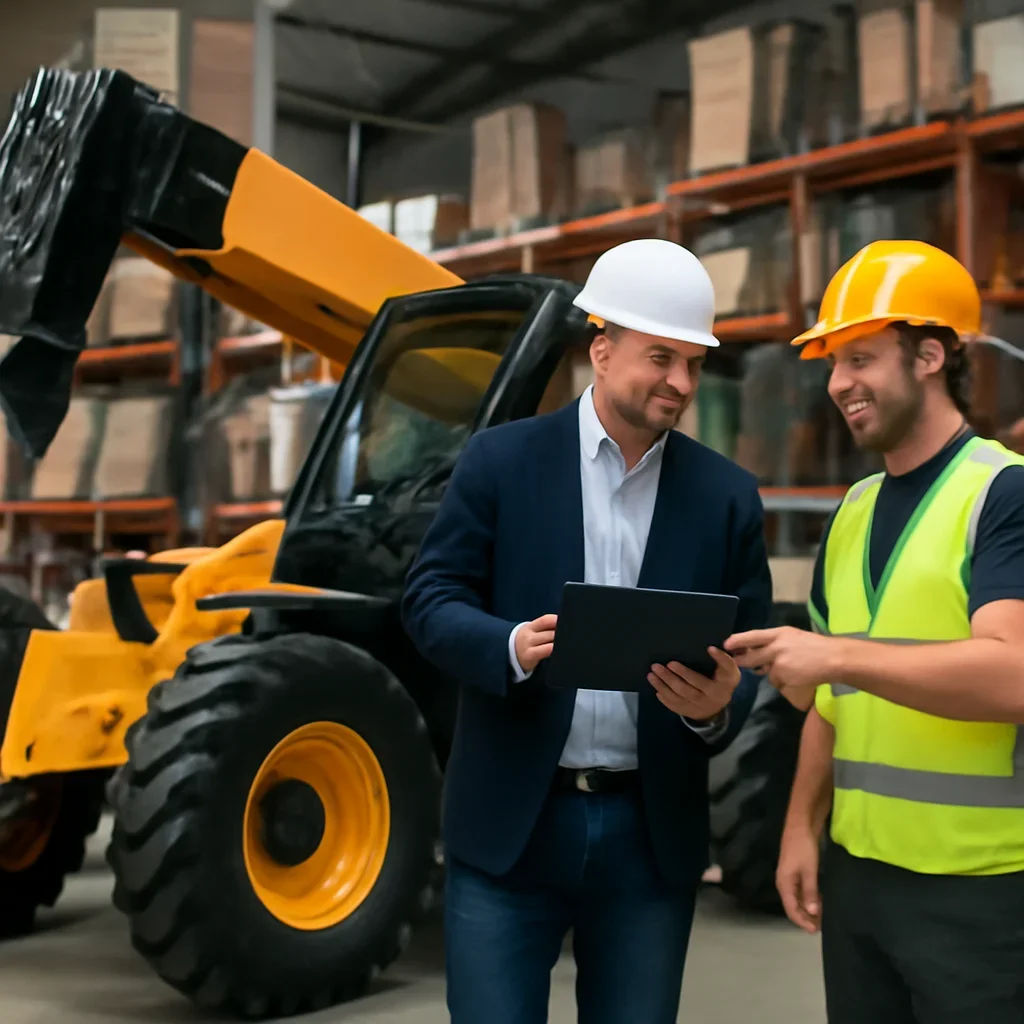Next-step planning scene related to telehandler training for employers and operators.