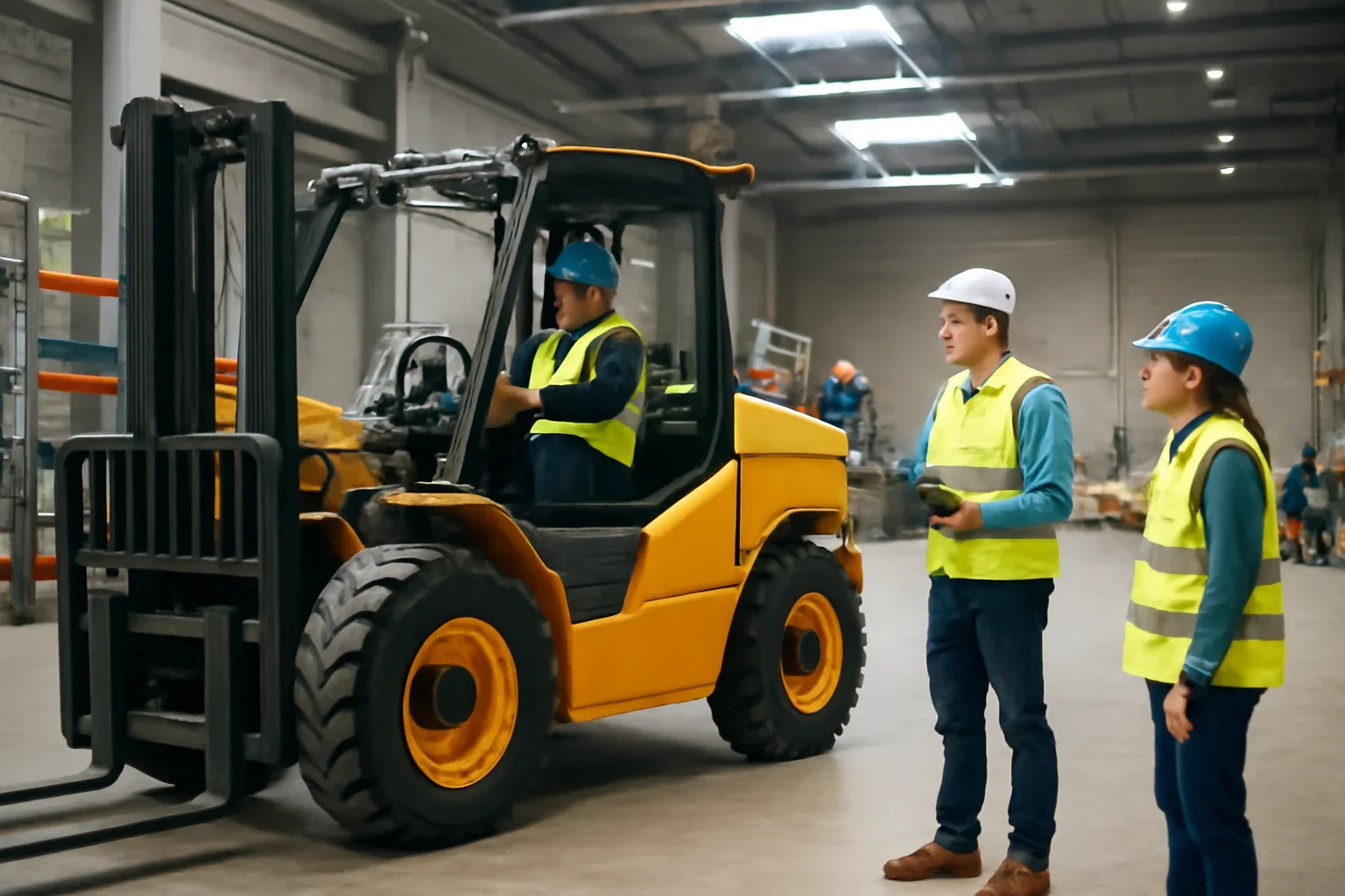 Telehandler Training shown through a realistic forklift training and workplace safety scene.