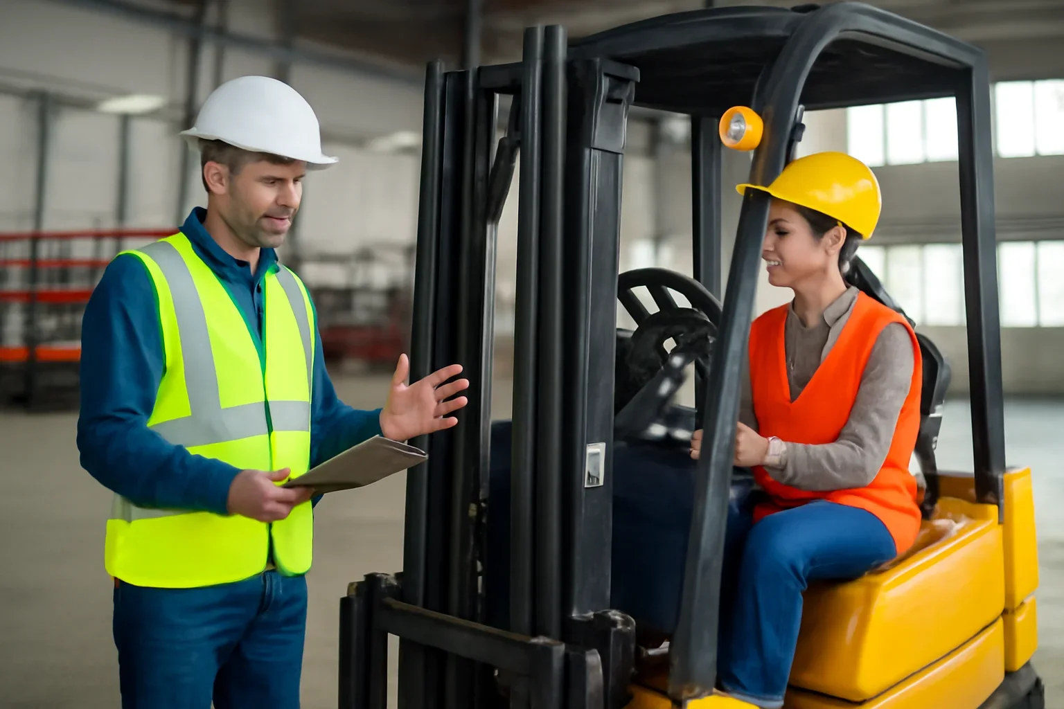 Train the Trainer shown through a realistic forklift training and workplace safety scene.